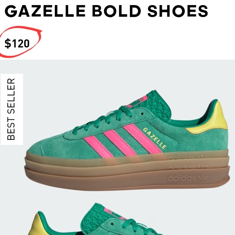 Adidas Gazelle Women's 8.5 - Green and Pink Platform. Only Worn Once..